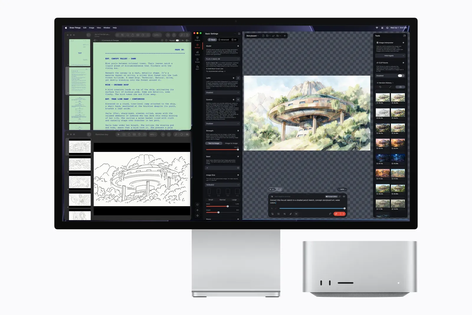 Mac Studio next to a Studio Display running a local image generation app