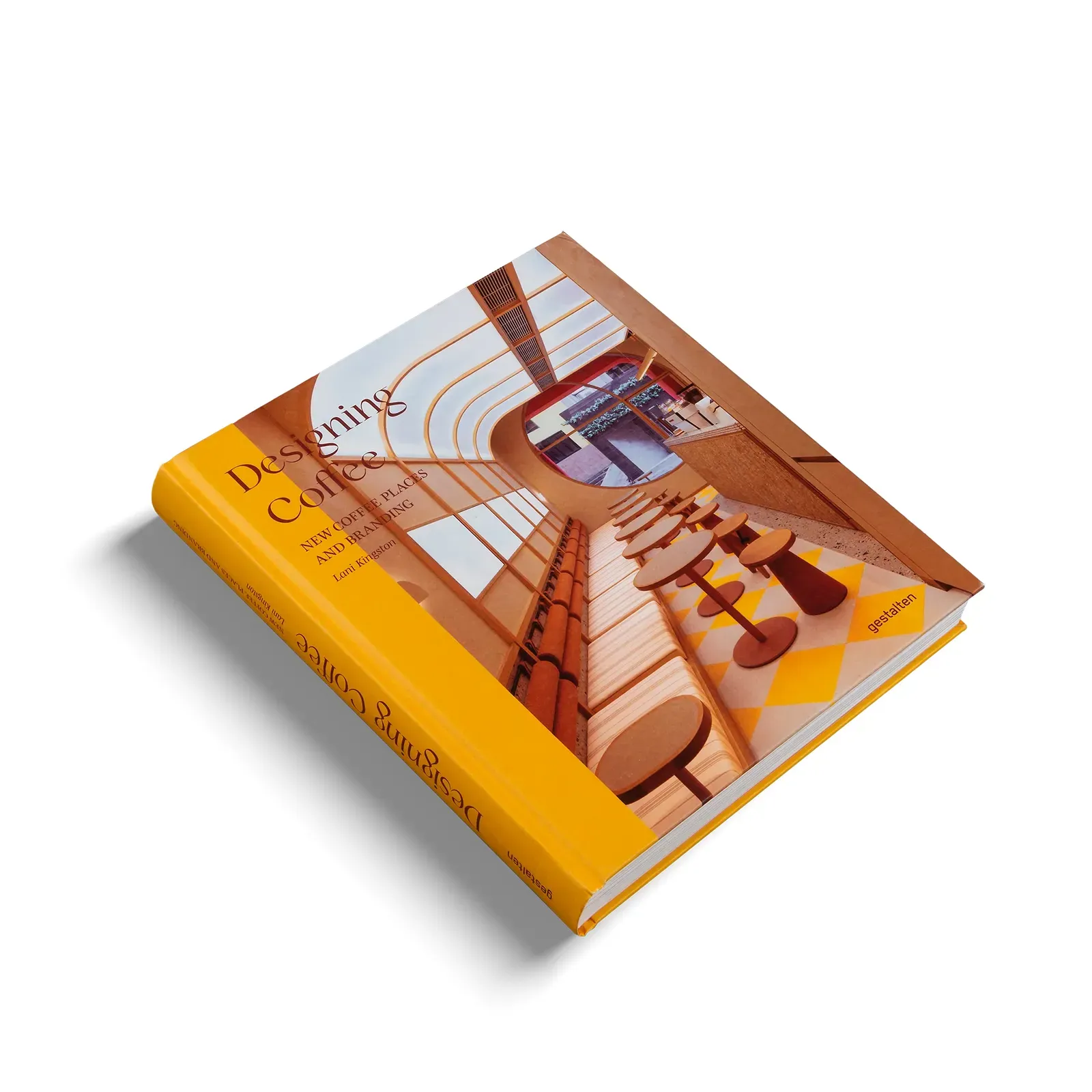Designing Coffee by Lani Kingston, a yellow gestalten hardcover with a sunlit café interior on its cover